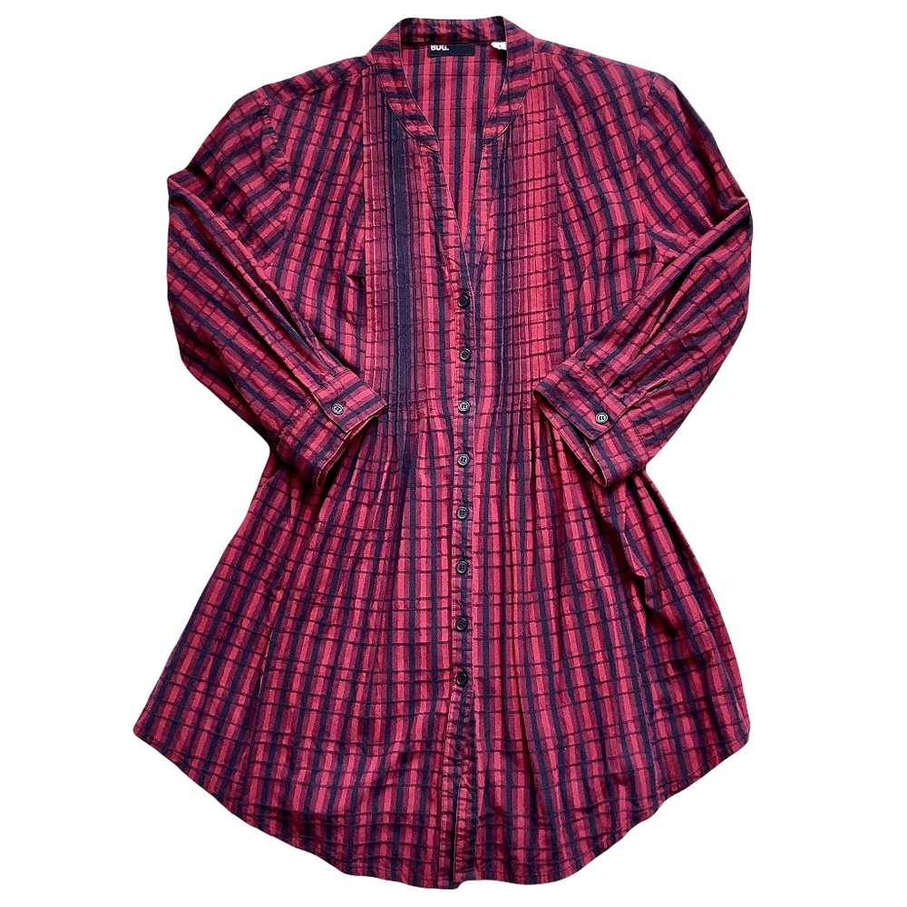 Urban Outfitters Red and Black Plaid Button Up Tunic Top